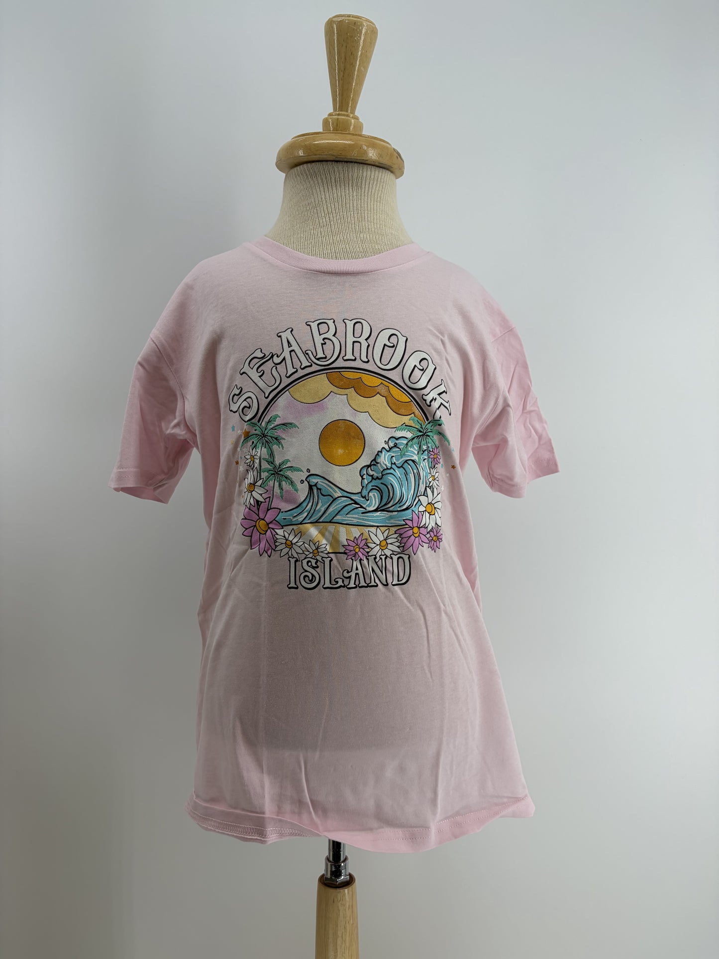 SI Yth Tee - Pastel Wave Palm w Stars - Pink