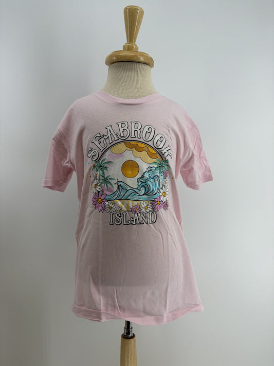 SI Yth Tee - Pastel Wave Palm w Stars - Pink