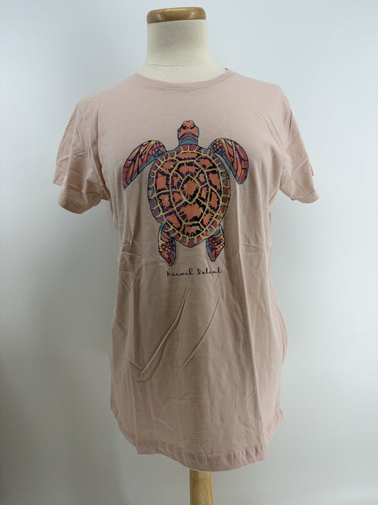 KI Ladies Vint Tee - Mixed Media Sea Turtle - Pink