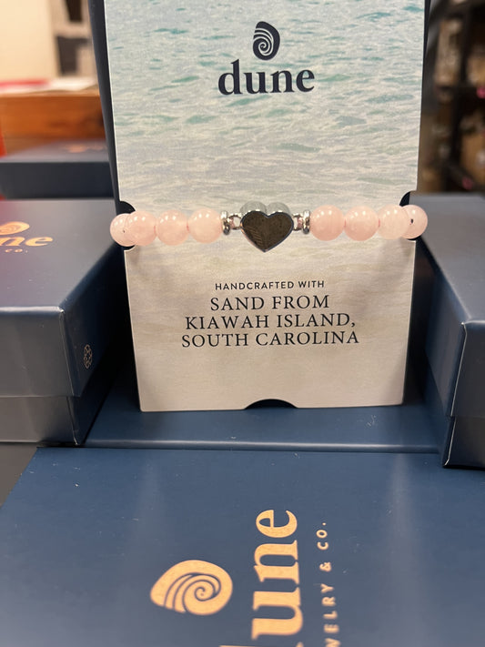 Beaded Br Adj Heart Rose Quartz