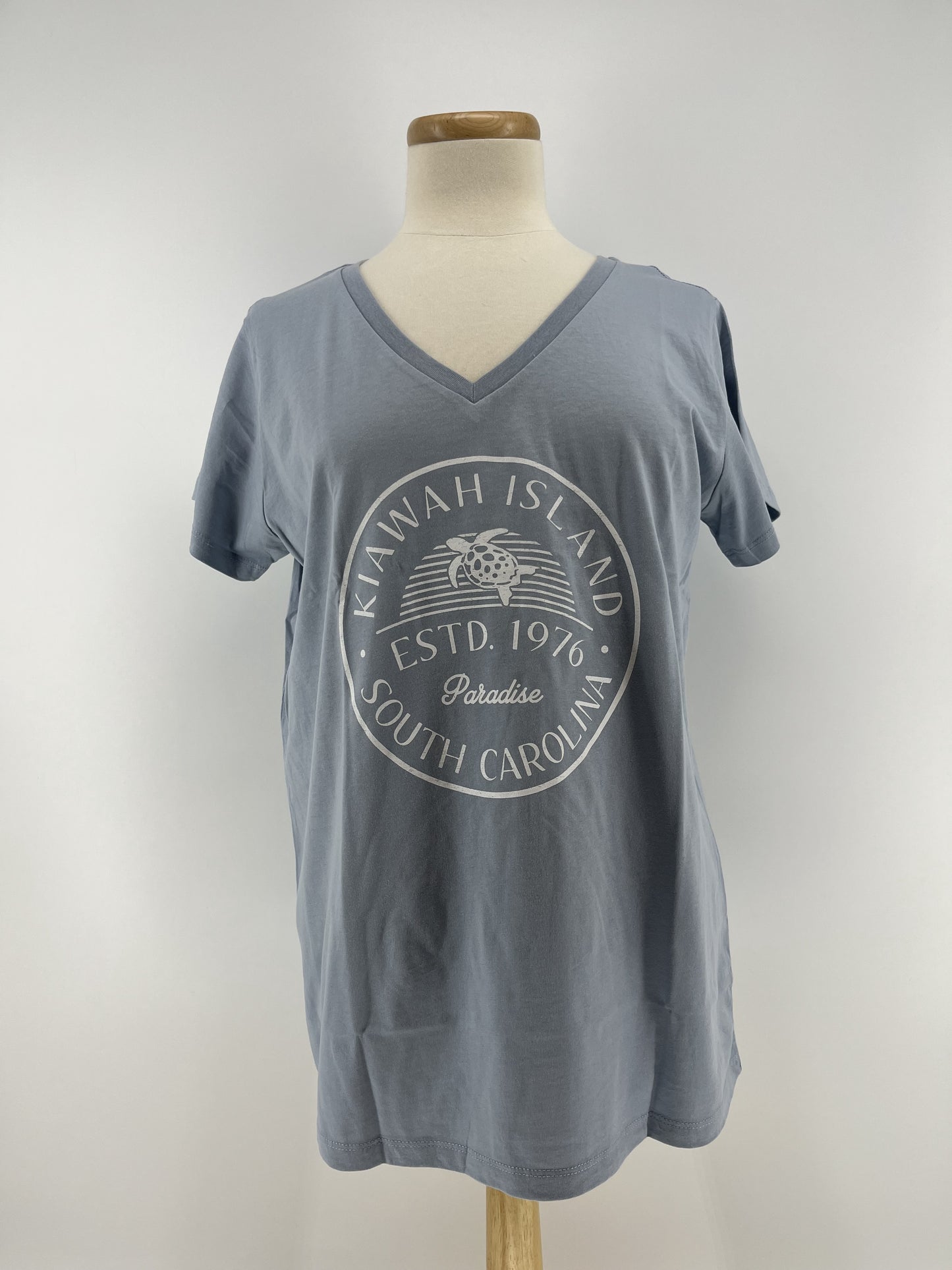 KI Ladies vneck Tee - Rhodes Turtle