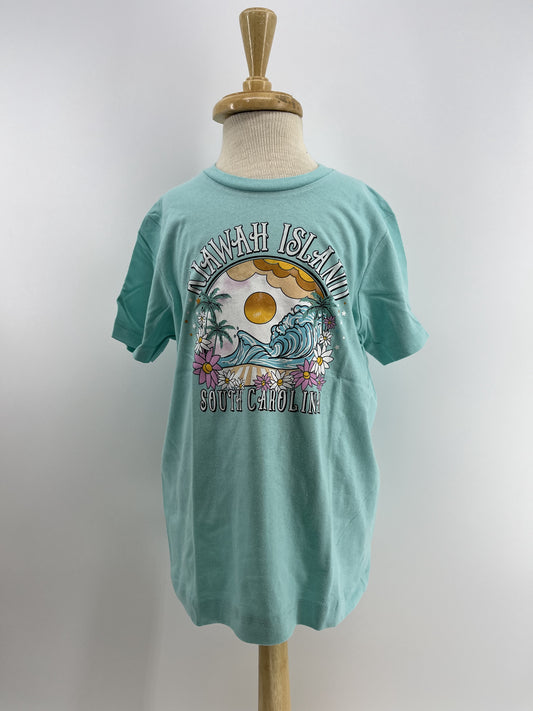 KI Yth Tee - Pastel Wave Palm w/ Stars - Mint