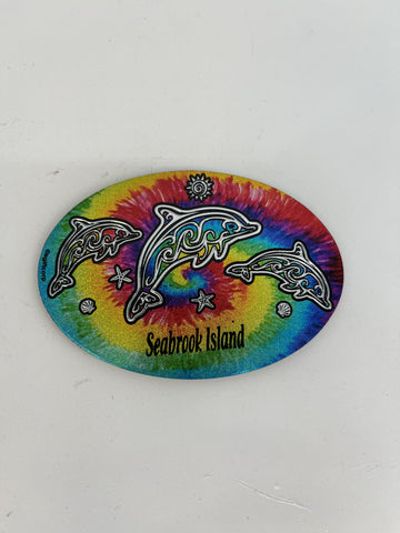 SI Dolphin Tie Dye Oval Foil Magnet